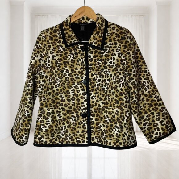 Monterey Bay Leopard Print Cotton Blazer Petite Medium Lined Animal Print Jacket - Picture 3 of 15